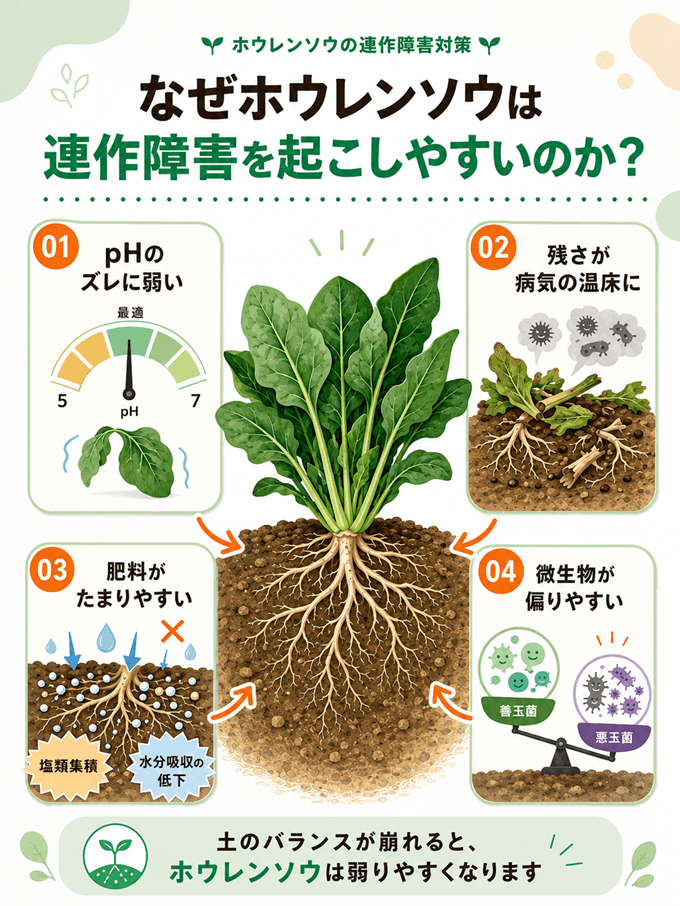 ホウレンソウが連作障害を起こしやすい理由