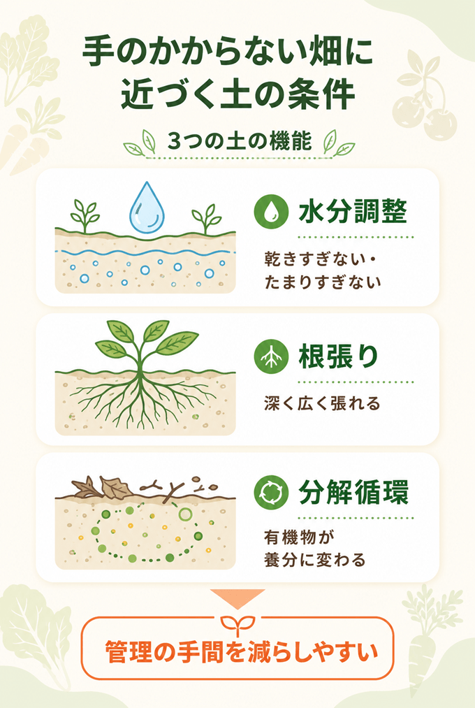 手のかからない畑を支える3つの土壌機能