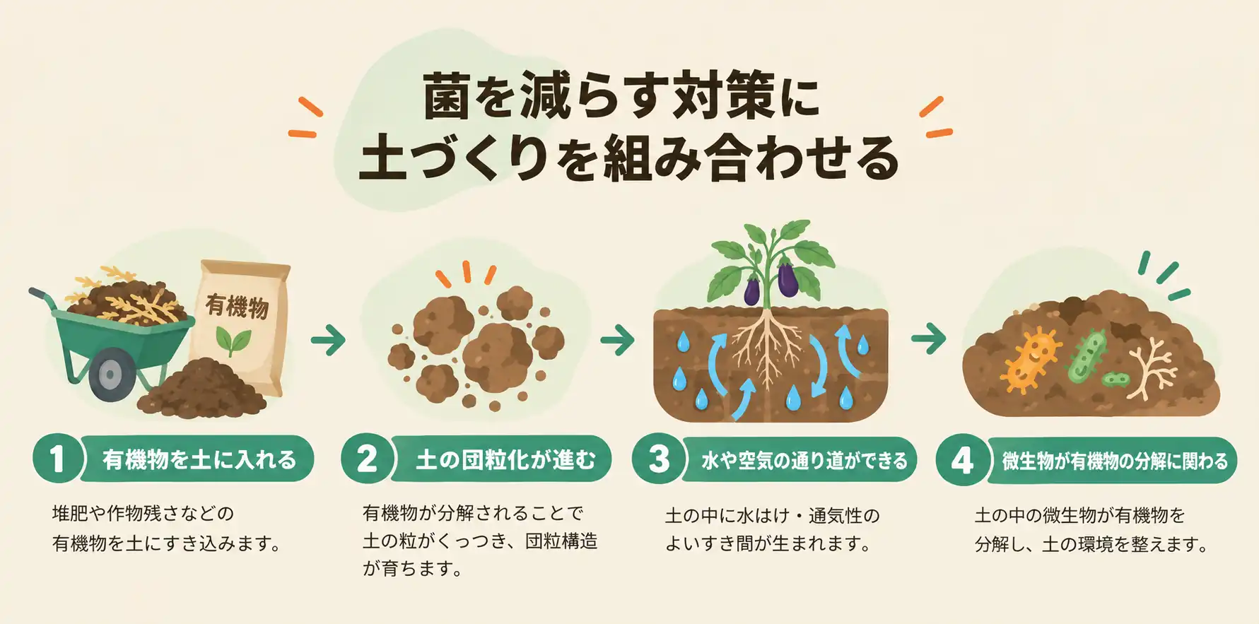 菌を減らす対策に土づくりを組み合わせる